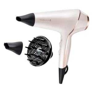 The rose gold Remington Proluxe hair dryer delivers salon-quality results with its powerful AC motor and frizz-free shine technology.