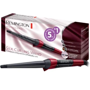 The Remington Silk Curling Wand with a conical barrel creates spiral curls with fast 30-second heating and adjustable temperature from 120° to 240°C.