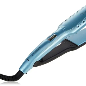 Blue Remington Wet2Straight hair straightener with wide ceramic plates, designed for both wet and dry hair styling.