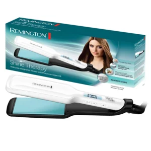 The Remington wide plate hair straightener with Moroccan argan oil leaves long, thick hair smooth and shiny with adjustable heat settings.