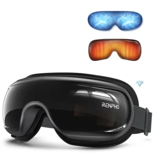 The RENPHO eye massager provides heat and cooling for migraine relief and features voice control.