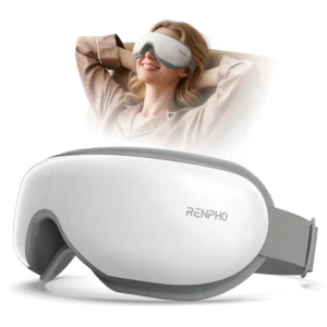 The RENPHO heated eye massager with kneading, oscillating pressure, and rhythmic percussion provides comfortable relief for eye strain, puffiness, and dry eyes.