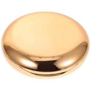 This golden portable retainer case with a built-in mirror is perfect for storing dentures, braces, or mouthguards while on the go.