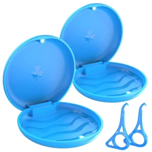This durable blue retainer case securely holds your mouth guard, aligners, or dentures with its magnetic closure, making it perfect for travel and everyday use.