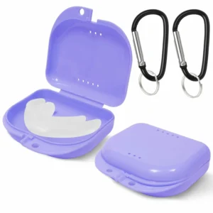 These purplish retainer cases with vent holes provide secure, odorless storage for your mouth guard or clear aligners, and they are dishwasher safe.