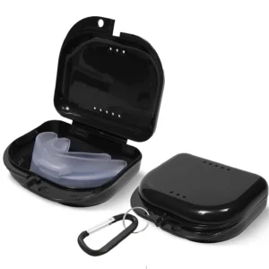This pack of two black retainer cases are odorless, ventilated, dishwasher safe and perfect for carrying and protecting your braces, dentures, or aligners.