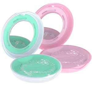 This 2 pack of slim retainer cases in white and pink features a built-in mirror, vent holes, magnetic closure, and a 2-in-1 aligner removal tool, perfect for storing Invisalign, mouth guards, or night guards.