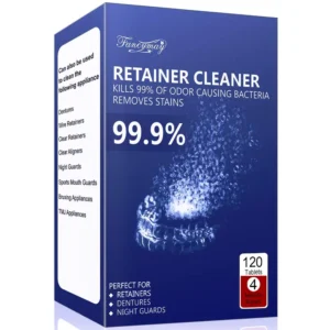 120-tablet pack of mint-flavored retainer cleaner for removing stains and odors from Invisalign, mouthguards, and other orthodontic appliances, ensuring a fresh and clean appliance for up to four months.