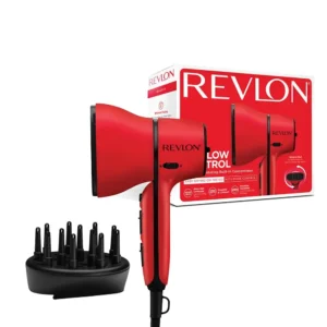 Revlon hair dryer with rotating concentrator provides powerful 2000 watt airflow, multiple heat and speed settings for customized styling, and ceramic tourmaline technology to reduce frizz.
