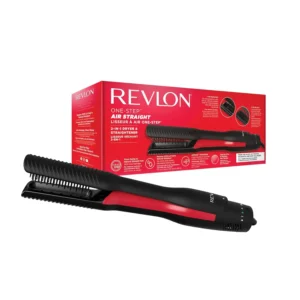 The Revlon hair straightener features copper ceramic plates, heats up to 200C in 60 seconds, and includes a lock/unlock tab.