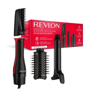 Revlon One Step Blow-Dry Multi Styler with three attachments to dry, curl, and volumize hair with less heat exposure.