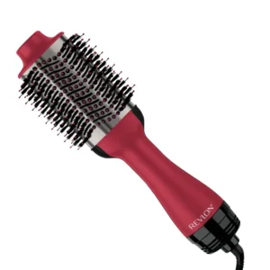 The Revlon One-Step Hair Dryer and Volumizer with titanium coating dries and styles hair for less frizz, more shine, and healthy-looking results.