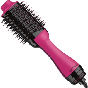 The Revlon One Step pink hair dryer and volumizer brush styles, volumizes, and dries hair in one easy step.