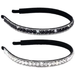This set of two rhinestone headbands, one black and one white, adds a touch of elegant sparkle to any hairstyle.