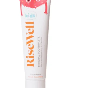 RiseWell Kids Cake Batter toothpaste is a natural, fluoride-free toothpaste with hydroxyapatite to help remineralize and strengthen children's teeth.