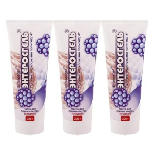 Three 225g tubes of RIXET Sweet Enterosgel, a toxin-binding gel from Russia, are packaged together in a carton, offering gut cleansing support.