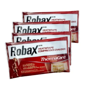 Four Robax HeatWraps, designed to provide soothing, non-medicated pain relief for the lower back and hip.