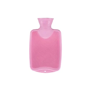 A cute, rose-colored, thermoplastic hot water bottle perfect for children.
