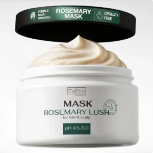 Tashe rosemary hair mask is formulated to volumize, strengthen, and nourish fine, damaged hair from root to tip, leaving it soft and manageable.