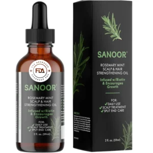 SANOOR rosemary mint hair oil infused with biotin and keratin promotes hair growth, strengthens hair, and revitalizes the scalp.