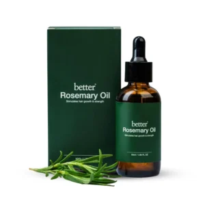 Bottle of rosemary oil for hair growth and scalp health, promoting thicker, stronger hair with natural ingredients.
