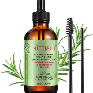 This bottle of rosemary oil with biotin is an organic essential oil serum that helps stimulate hair follicles, prevent hair loss, repair damaged hair, moisturize dry scalp, and promote hair growth.