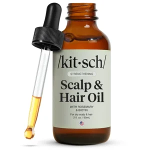 Kitsch rosemary oil serum nourishes the scalp and supports healthy hair growth with biotin and a blend of argan, jojoba, and castor oils in eco-friendly packaging.