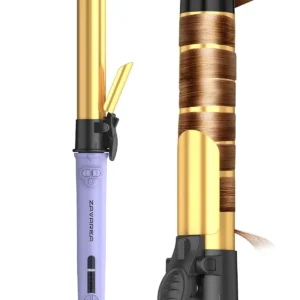 The ZAVAREA automatic rotating curling iron with a 1.25 inch barrel creates effortless beach waves and curls with adjustable heat settings and dual voltage for worldwide travel.