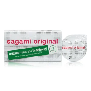 This pack of 12 Sagami Original 002 condoms, made from heat-transmitting, odorless urethane, offers increased sensitivity and toughness compared to latex.