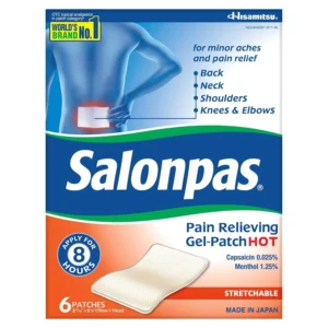 This image shows two packs of Salonpas Pain Relieving Gel-Patch Hot, with each pack containing 6 patches, for a total of 12 medicated patches.