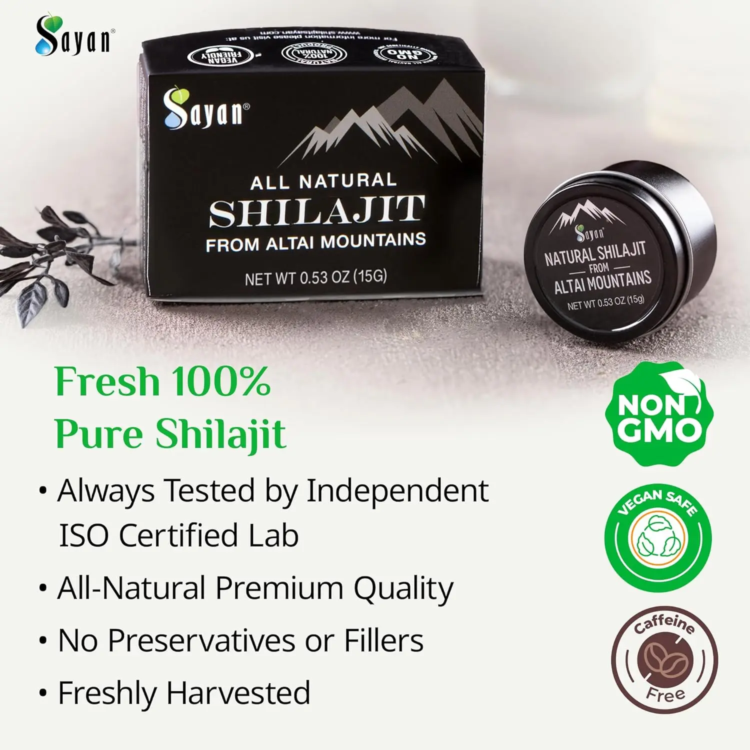 Sayan pure shilajit resin, harvested in the Altai Mountains, provides fulvic acid and trace minerals for immune support, energy, and detoxification, shown in a dark glass jar.
