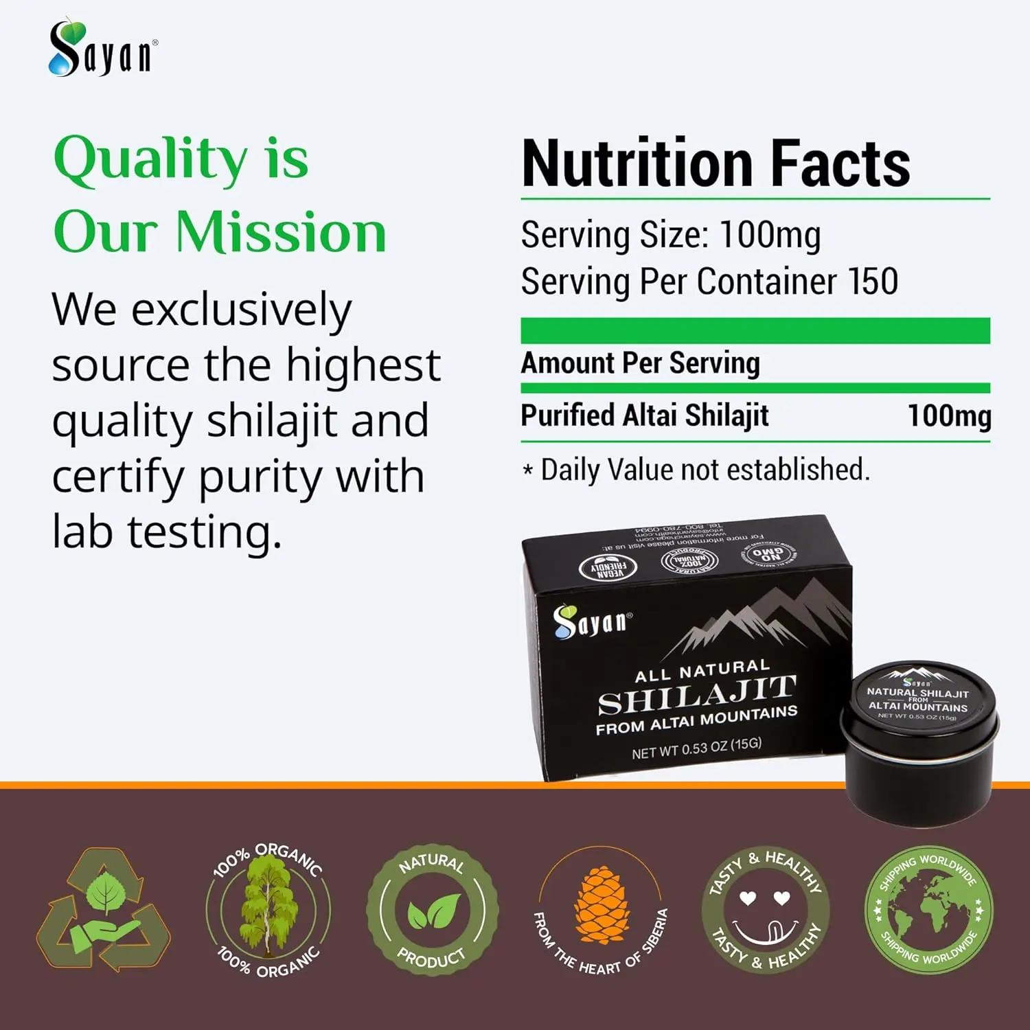 Sayan pure shilajit resin, harvested in the Altai Mountains, provides fulvic acid and trace minerals for immune support, energy, and detoxification, shown in a dark glass jar.