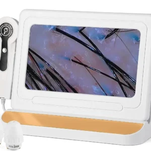 This is a professional-grade hair and skin analyzer with a large 11-inch HD screen and 50x/200x magnification lenses, ideal for detailed scalp and follicle analysis at home or in a salon.