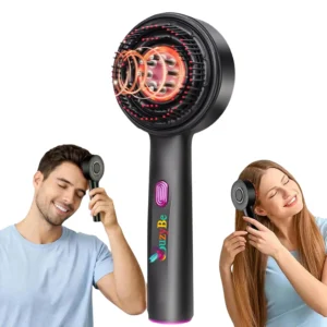 Cordless scalp massager brush with red light therapy and oil applicator provides deep shiatsu massage for hair growth and relaxation.