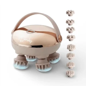 Rechargeable scalp massager with removable massage claws, providing head and scalp stress relief and promoting healthier hair growth through deep cleansing and exfoliation.