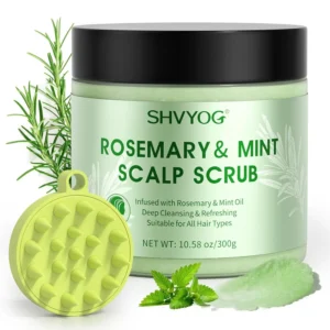 Shvyog rosemary scalp scrub exfoliates and nourishes the scalp while promoting hair growth, and includes a silicone massager for a complete hair treatment.