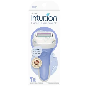 The Schick Intuition Pure Nourishment Razor for women features a moisturizing cocoa butter bar and comes with two blade refills for a close and smooth shave.