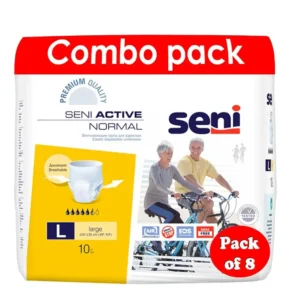 Seni Active Normal breathable pull-up underwear for light to moderate incontinence, featuring a comfortable, discreet design with an extra dry system and odour control, suitable for active lifestyles.