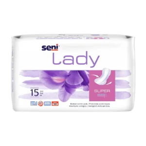 Seni Lady Super bladder control pads for women with moderate incontinence, featuring breathable layers and odor control for discreet and comfortable protection.