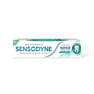 A tube of Sensodyne Advanced Repair & Protect Extra Fresh toothpaste provides lasting sensitivity protection with a fresh, minty flavor while helping to strengthen teeth.