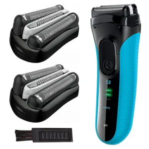 This is a Series 3 32B replacement head compatible with Braun ProSkin electric shavers like the 3040s and 310s, featuring independently floating shaving elements and a precise tooth comb for a comfortable and close wet or dry shave.