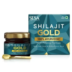 SESA Shilajit Gold resin with fulvic acid and gold helps boost stamina, muscle recovery, and immunity for enhanced muscular strength.