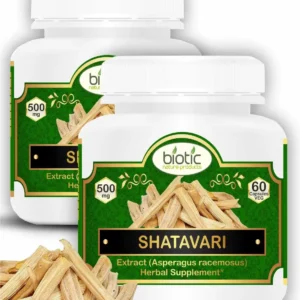 Two bottles of Biotic Shatavari capsules containing 500mg of Asparagus Racemosus Extract per veggie capsule.