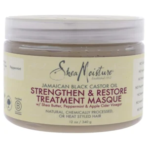 Shea Moisture Jamaican Black Castor Oil masque strengthens, restores, and hydrates damaged hair.