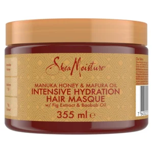 Shea Moisture Manuka Honey & Mafura Oil hair mask intensely hydrates and restores dry, damaged hair with a sulphate and silicone free formula.