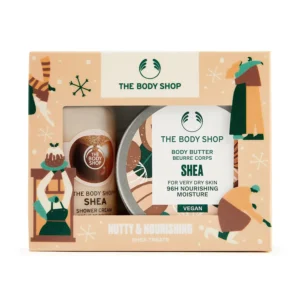 The Body Shop Shea Treats Gift Set provides hydration and nourishment for very dry skin, including a shower cream and body butter for a luxurious and moisturizing skincare experience.