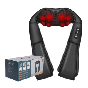 This shiatsu neck and shoulder massager features deep kneading and heat therapy for muscle pain relief in the neck, back, shoulders, legs and feet.