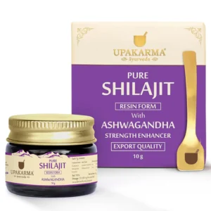 Upakarma Shilajit with Ashwagandha resin boosts strength, builds muscle mass, improves immunity and reduces stress naturally with its ayurvedic and lab tested formula.