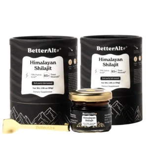 Two jars of Better Alt Shilajit resin supplement, offering authentic support.