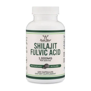 Double Wood Shilajit capsules contain 20% fulvic acid, are manufactured in the USA, and support brain health and immune function.